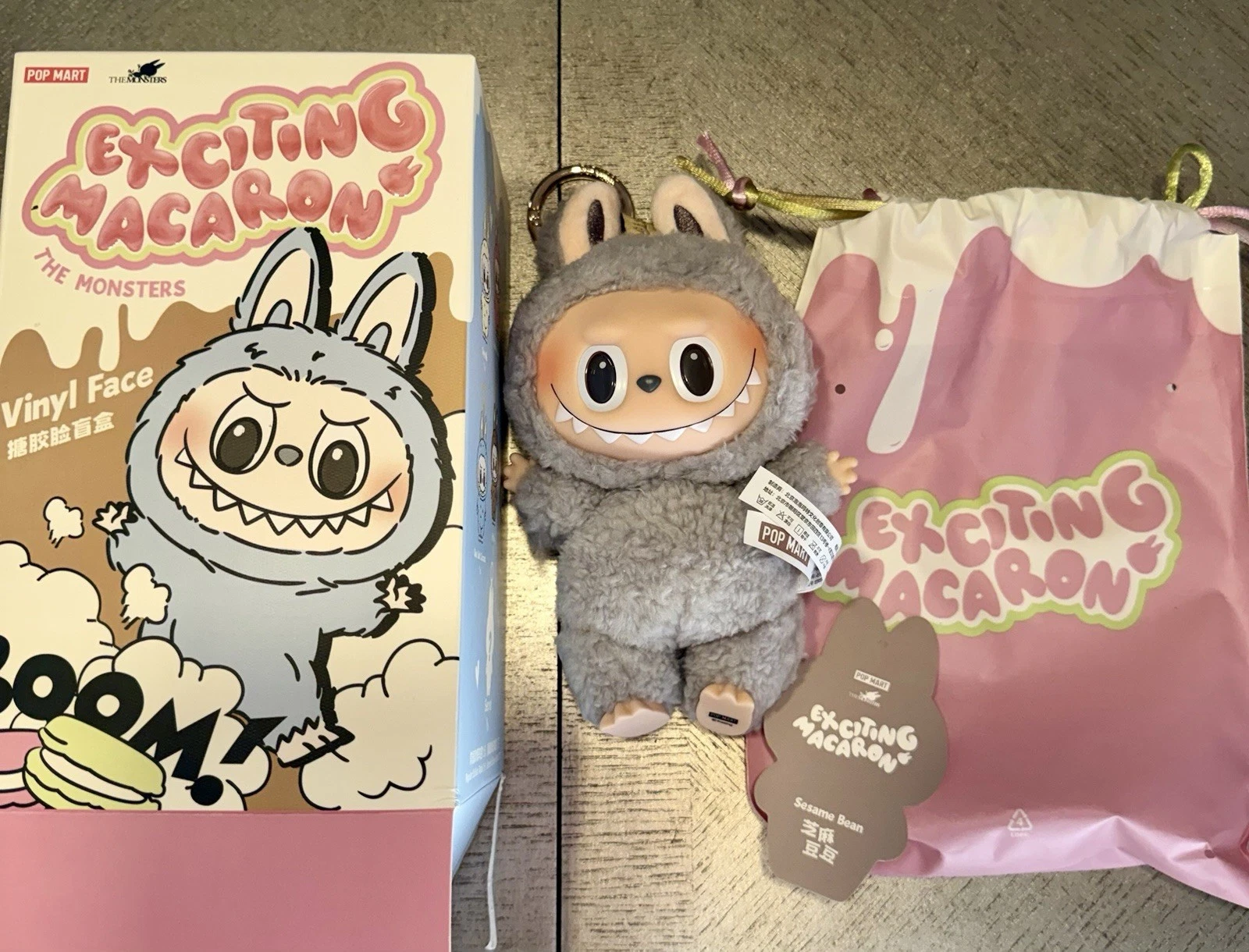 100% Authentic Pop MART Exciting Macaron Sesame Bean RipTag Intact Opened Bottom