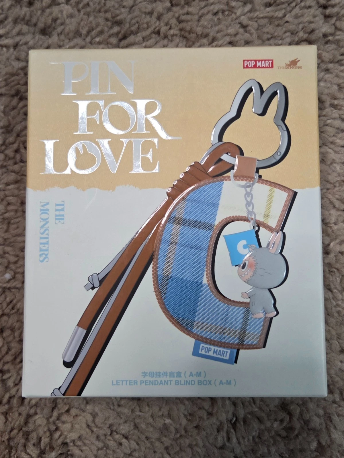 Pop Mart Labubu PIN FOR LOVE Letter Pendant Blind Box Keychain Letter E Sealed